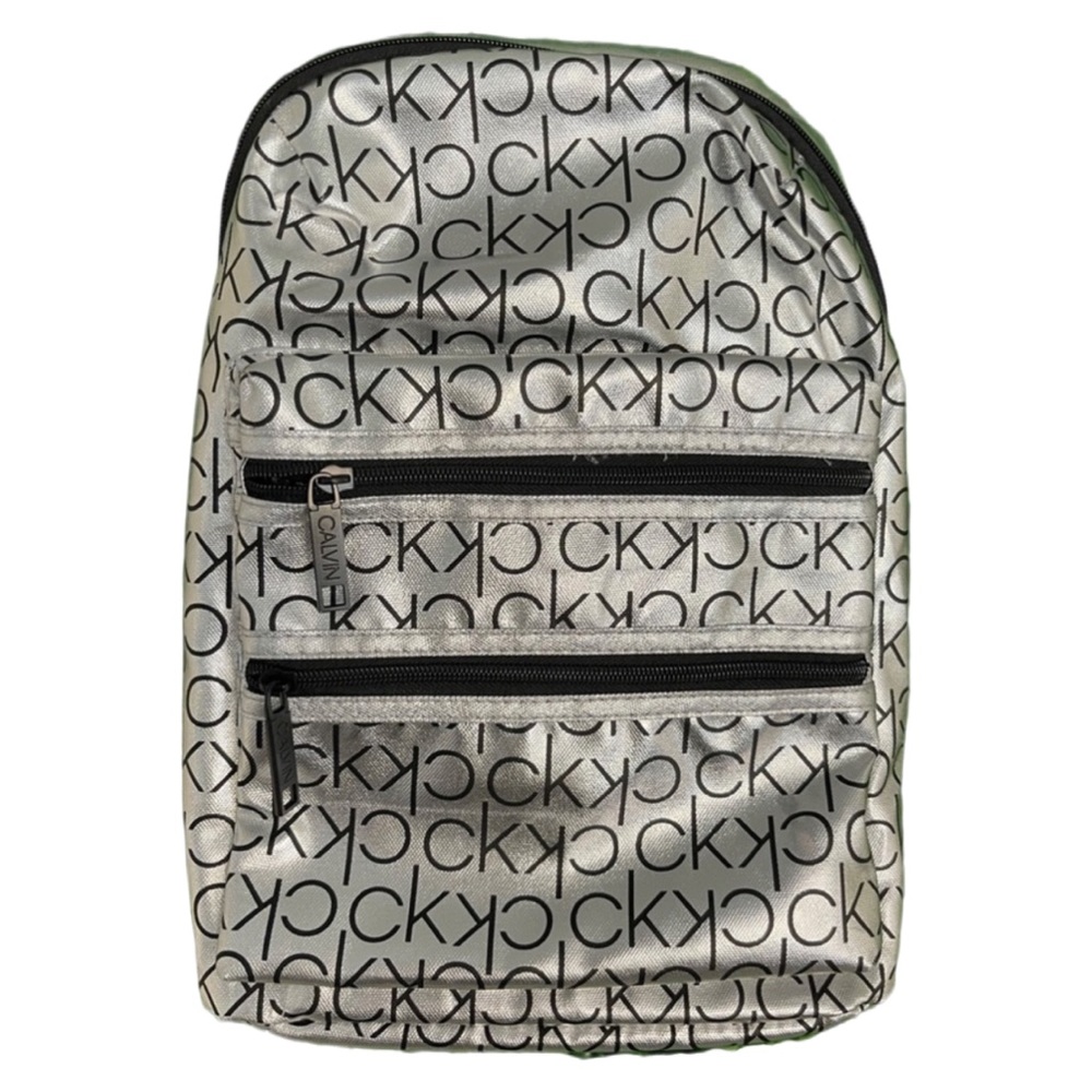 Calvin Klein Logo Silver Metallic Backpack NWT